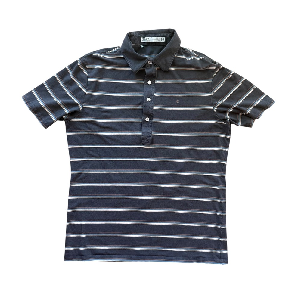 CIRQUET Striped Polo, Slim Fit Shirt Short Sleeve, Casual Golf, Mens Size Medium